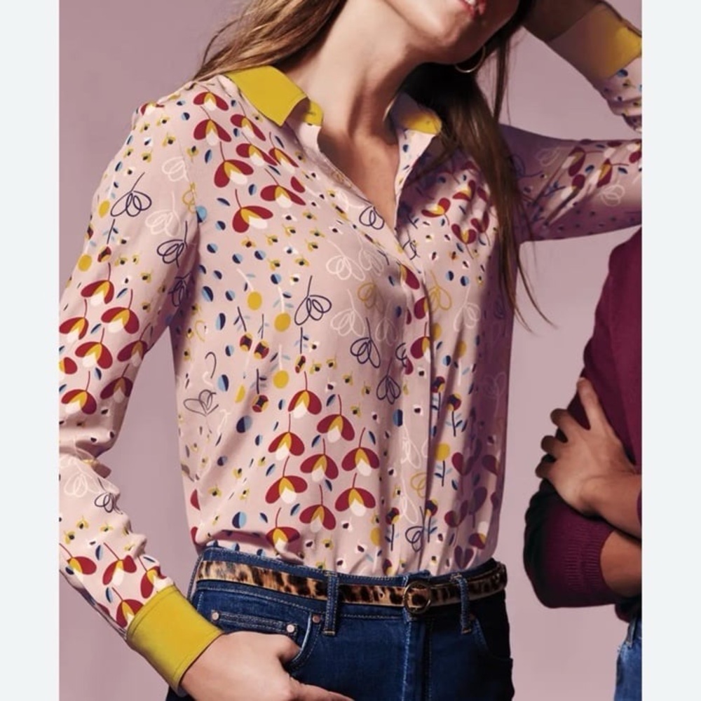 Boden 100% Silk Pink Floral Blouse